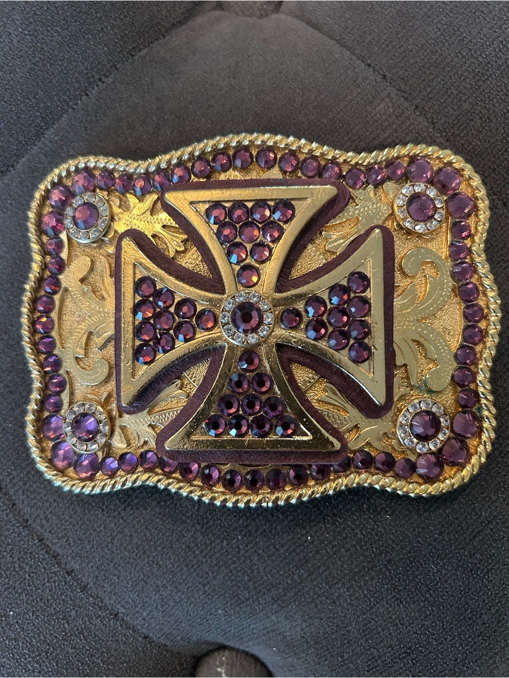Purple Crystal Cross Buckle Belt - Gold-Tone Accent